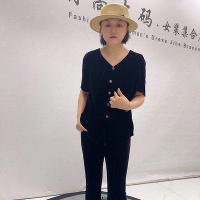 芮娜依莲初秋新款大码丝绒衫短袖