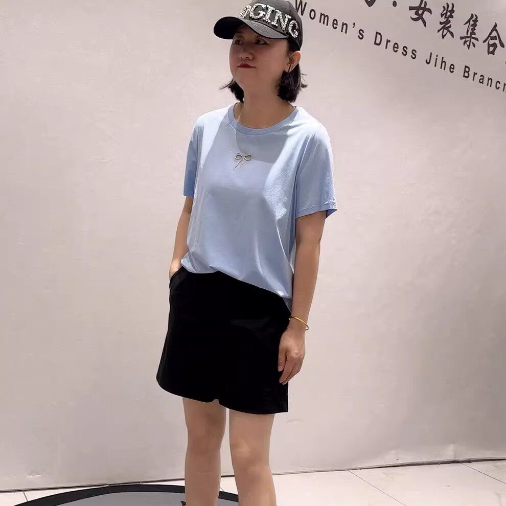 1901芮娜依莲夏季新款欧货圆领短袖T恤加大码女装胖妹妹显瘦半袖