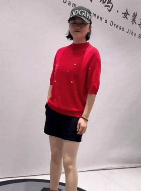 芮娜依莲5562年货新款欧货针织衫加大码女装胖妹妹百搭五分袖打底