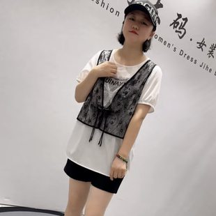 新款 大码 芮娜依莲5998夏季 假两件衫 女装 胖妹妹减龄显瘦欧货气质衫