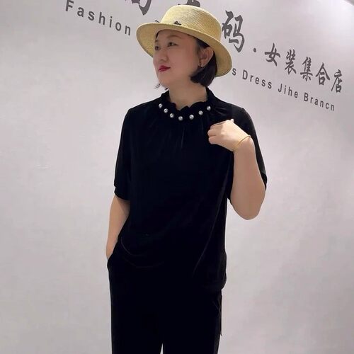 女权贵族秋冬新款大码丝绒衫短袖