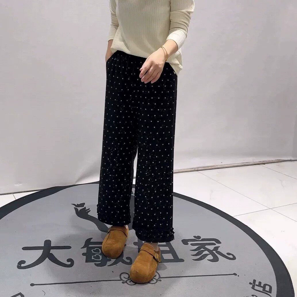7322芮娜依莲初冬新款欧货波点女裤加大码女装胖妹妹直筒气质裤潮
