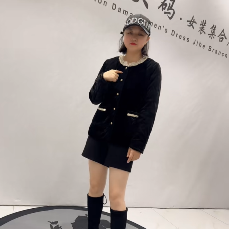 子汇秋冬款大码小香风薄棉服外套