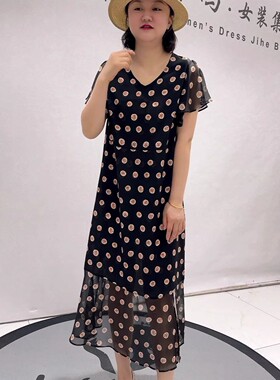 5338芮娜依莲夏季新款欧货连衣裙加大码女装胖妹妹宽松显瘦气质裙