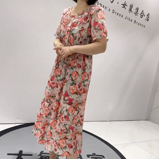 胖妹妹减龄显瘦花色雪纺裙 女权贵族3271夏季 新款 连衣裙加大码 女装
