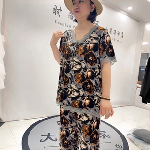 9237芮娜依莲夏季新款欧货家居服套装加大码女装胖妹妹显瘦两件套