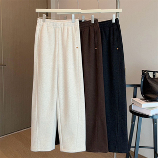 休闲长裤 2025新款 加厚保暖直筒毛呢阔腿裤 加绒糯米弯刀裤 高腰窄版