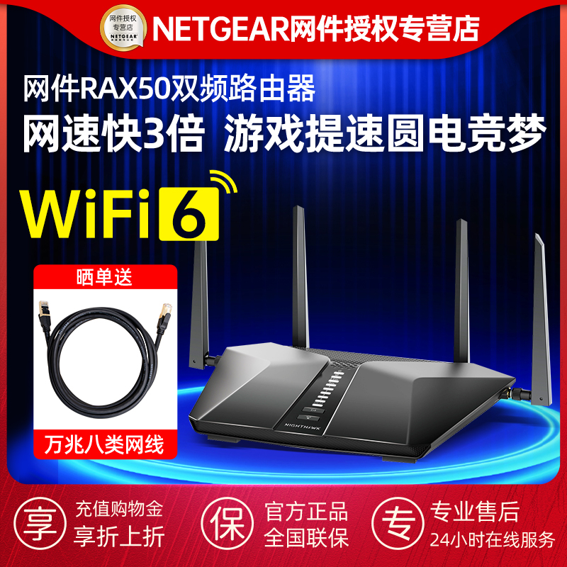 【限时秒杀千兆wifi6】NETGEAR网件RAX50无线WIFI6路由器有线家用千兆端口高速AX5400M大功率网络增强器宿舍-封面