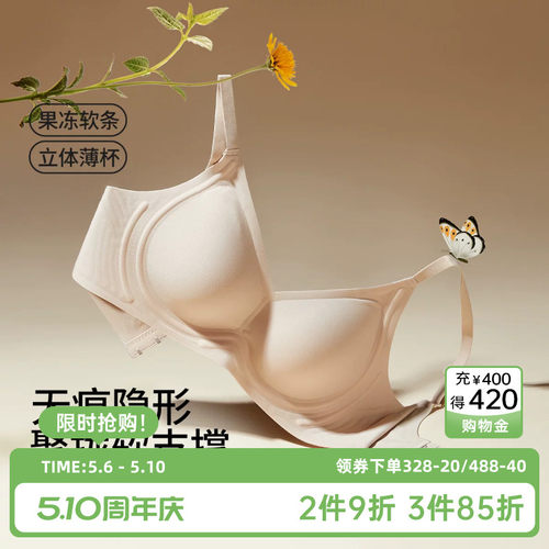茜施尔果冻条粉底液隐形小胸聚拢内衣女薄杯光面无痕无钢圈文胸S