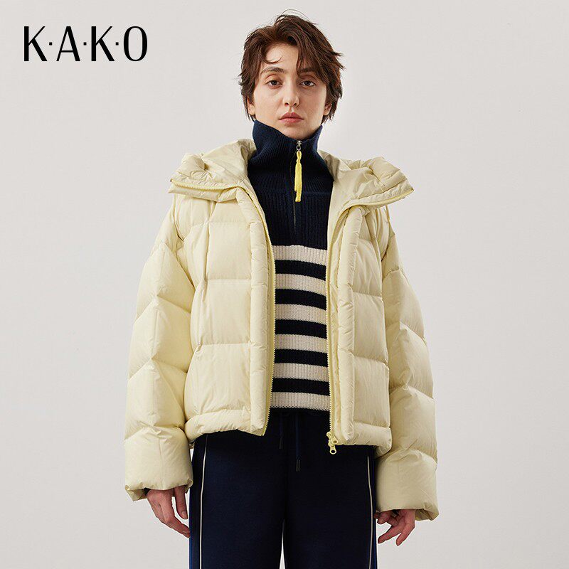 KAKO冬季新款时尚休闲内搭针织上衣短款条纹立领休闲毛衣