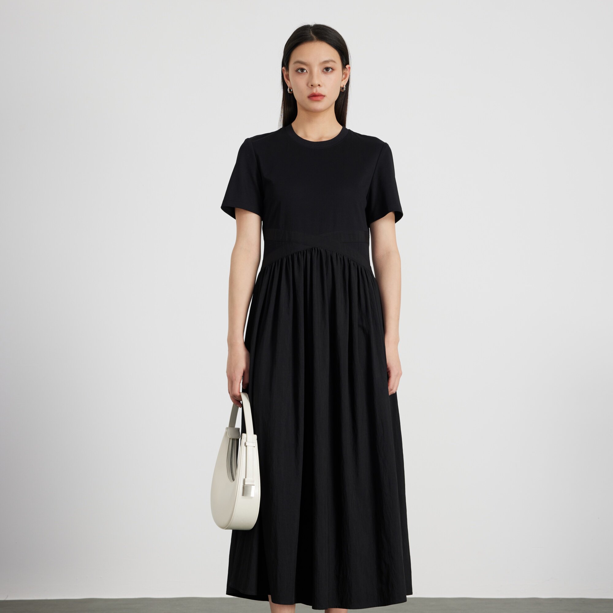 KAKO夏季新品女拼接可调节连衣裙显高显瘦莫代尔休闲裙子5541781