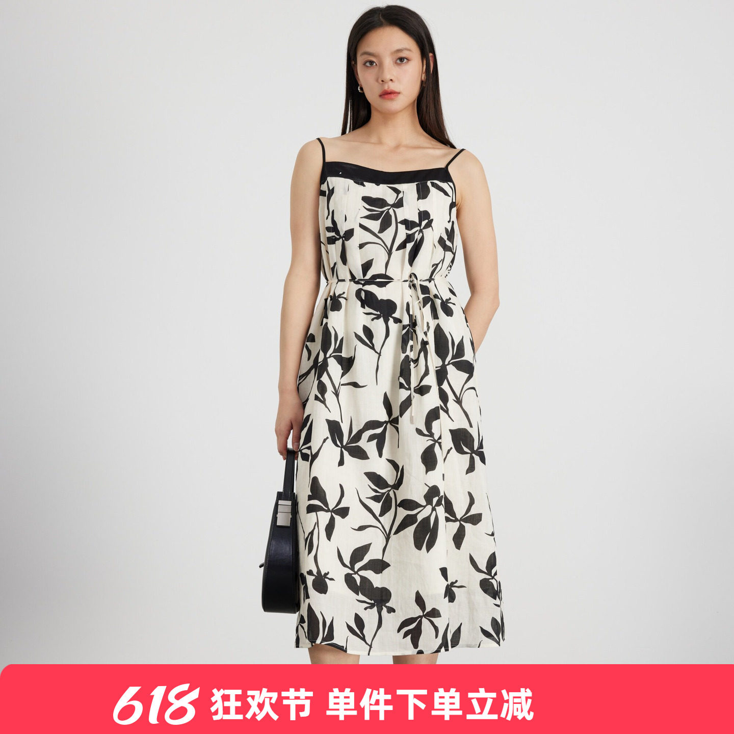 KAKO夏季新品植物印花吊带连衣裙女设计感休闲莱赛尔裙子5540982