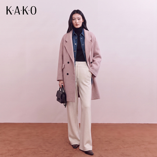KAKO2026秋冬新品女绵羊毛翻领一手长大衣休闲通勤外套5631391