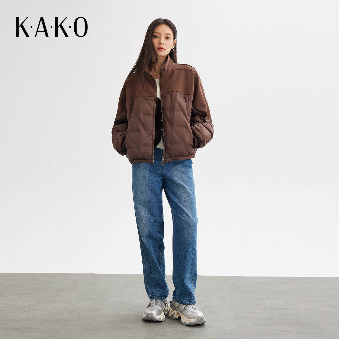 KAKO秋冬新品松紧腰牛仔萝卜裤百搭时尚气质休闲裤子5420171