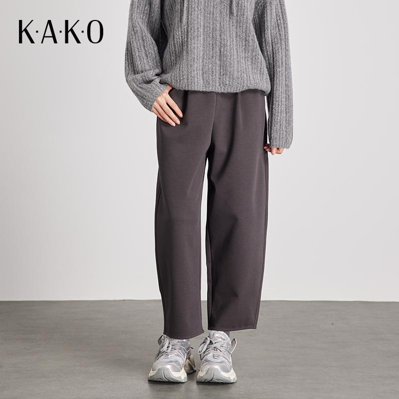 KAKO松紧腰高腰显瘦高级感百搭萝卜直筒裤女2025新品阔腿裤