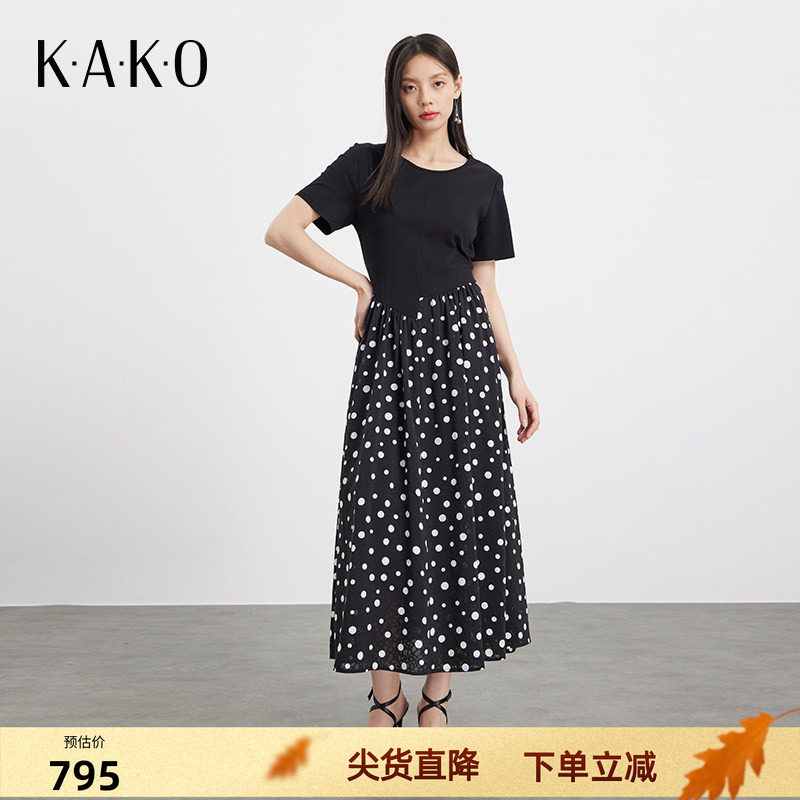 KAKO夏季新品波点拼接连衣裙修身显瘦气质优雅时尚裙子5340382
