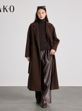 KAKO秋冬新品大口袋翻领羊绒气质修身大衣毛呢外套5432991