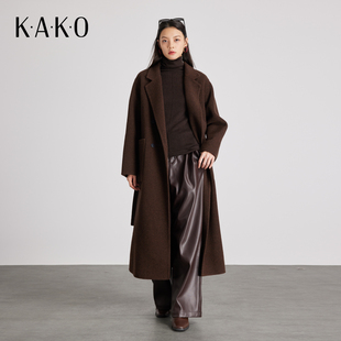 KAKO秋冬新品大口袋翻领羊绒气质修身大衣毛呢外套5432991