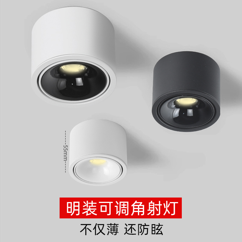 超薄明装可调角度防眩射灯免开孔家用过道小山丘吸顶灯圆形无主灯
