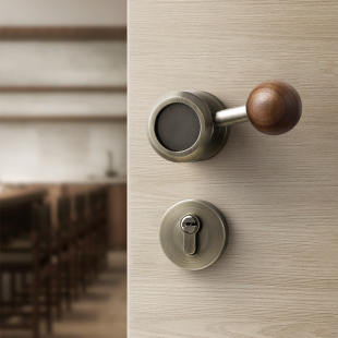 复古卧室门锁室内房间木门房门锁创意磁吸静音胡桃木中古风门把手
