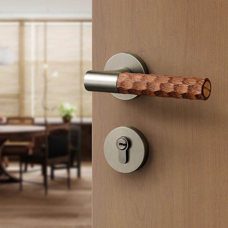 实木卧室门锁木纹木质门把手