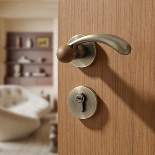 复古卧室门锁室内木门分体房门锁古铜色家用房间磁吸中古风门把手