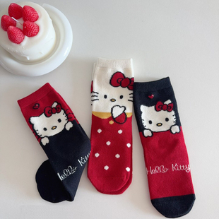 女童袜子秋冬保暖可爱卡通中筒袜韩系ins百搭儿童小女孩红色棉袜