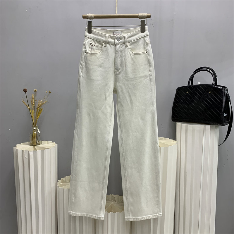 斯卡洛依66897欧货2026春款加长白色牛仔拖地裤女窄版直筒裤CKLY