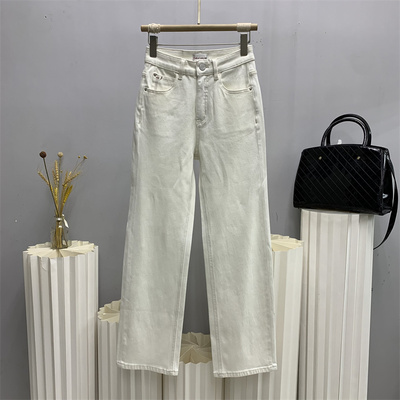 斯卡洛依66897欧货2026春款加长白色牛仔拖地裤女窄版直筒裤CKLY