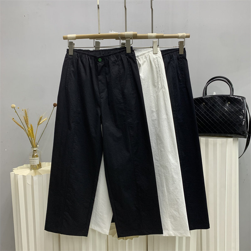 简谜2530欧货春款松紧腰小个子休闲裤女薄款九分时装裤显瘦直筒裤