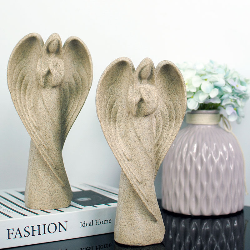 北欧守护天使雕像树脂砂岩祈祷天使摆件客厅书房家居桌面装饰品