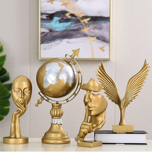 欧式创意金色树脂摆件样板间网红酒柜玄关店铺橱窗展架桌面装饰品