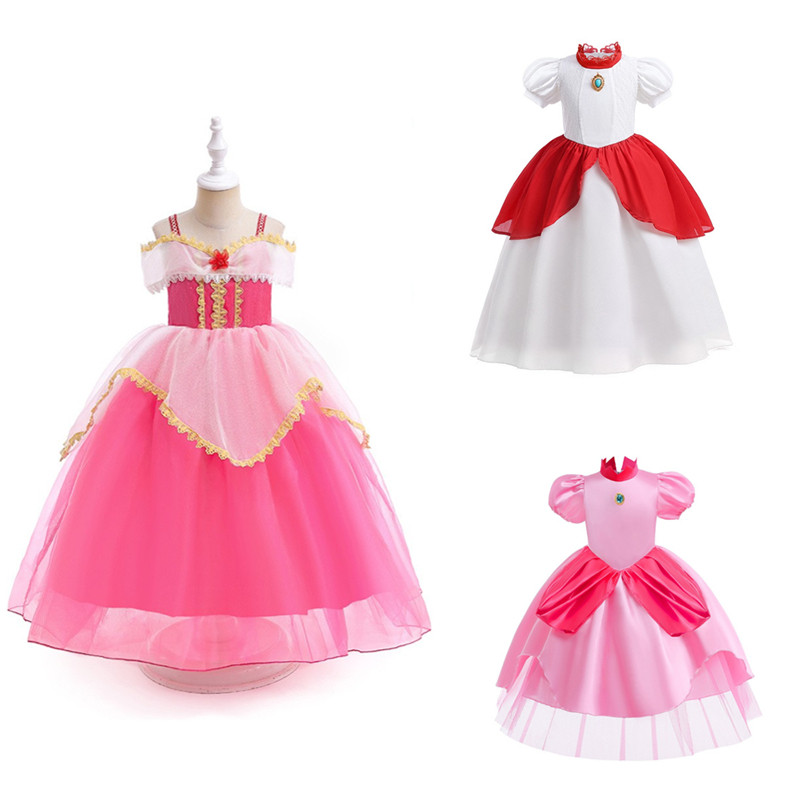 女童玛丽马里奥cosplay表演裙子圣诞粉色桃子碧琪公主裙Peach