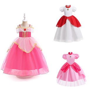 女童玛丽马里奥cosplay表演裙子圣诞粉色桃子碧琪公主裙Peach