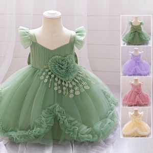 2025新款女童公主裙蓬蓬网纱礼服儿童周岁洋气走秀花童演出连衣裙