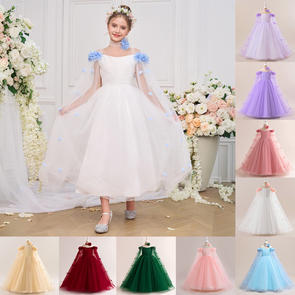 外贸儿童主持走秀礼服公主裙洋气花朵钢琴演出服网纱拖尾女童夏季
