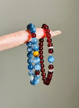 「远黛青山」油画感叠戴串珠手链轻奢新中式百搭气质红石榴手串女