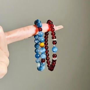 「远黛青山」油画感叠戴串珠手链轻奢新中式百搭气质红石榴手串女