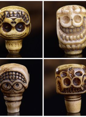 藏传回流骨雕刻笑脸阿呆三通文玩佛珠手串DIY半成品牛骨三通配饰