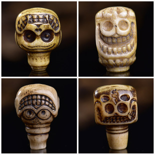 藏传回流骨雕刻笑脸阿呆三通文玩佛珠手串DIY半成品牛骨三通配饰