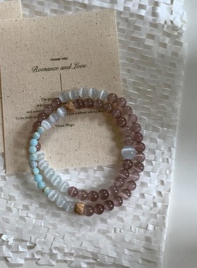 新中式双层叠戴猫眼石串珠手链女时尚小众百香籽弹力闺蜜百搭手串