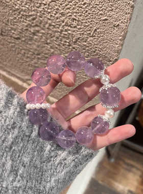 新款人造紫水晶珍珠手链女款薰衣草紫水晶手串送女友闺蜜礼物