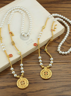 中国风古法金色八宝罗盘仿珍珠轻奢高级感名媛同款旗袍项链配饰女