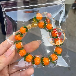 小清新琉璃小柿子女款柿柿如意转运珠手链香灰瓷金箔潘家园手串
