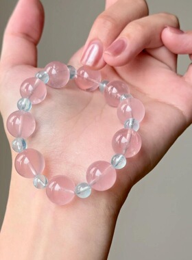爆款星光仿粉晶马粉手串女招桃花串珠通透天然海蓝宝水晶手链
