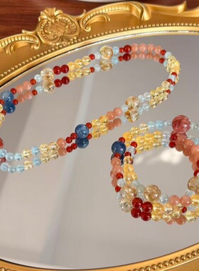 【秋意浓】原创天然黄塔晶蓝晶石复古双圈手串显白气质女款送朋友