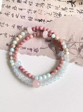 「桃之夭夭」新中式串珠手链2024新款设计感简约撞色设计百搭手串