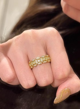 中古风爆闪钱多多五帝钱戒指新中式沙金闪钻招财戒指经典百搭