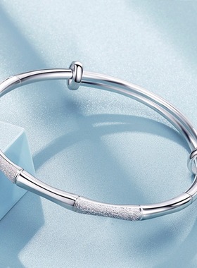 白铜镀银竹节手镯女推拉五节竹子手环送闺蜜女友生日礼物竹节手环