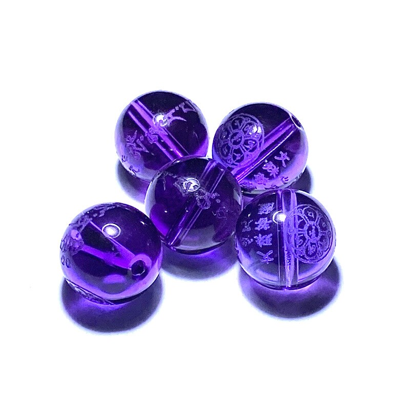 紫水晶文殊菩萨心咒六字真言散珠子diy饰品配件手串配珠手链配饰